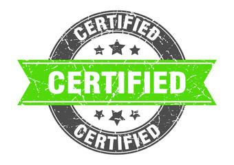 certified round stamp with green ribbon. certified