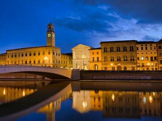 Lungarni of Pisa at night, Tuscany, Italy