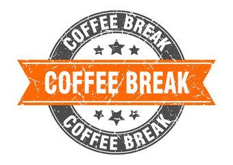 Fototapeta premium coffee break round stamp with orange ribbon. coffee break