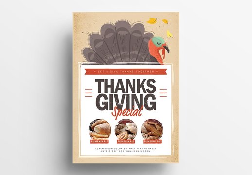 Thanksgiving Flyer Layout with Illustrated Turkey