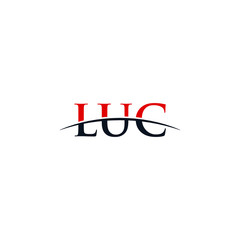 Initial letter LUC, overlapping movement swoosh horizon logo company design inspiration in red and dark blue color vector