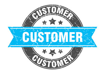 customer round stamp with turquoise ribbon. customer