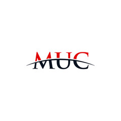 Fototapeta premium Initial letter MUC, overlapping movement swoosh horizon logo company design inspiration in red and dark blue color vector