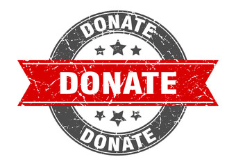 donate round stamp with red ribbon. donate