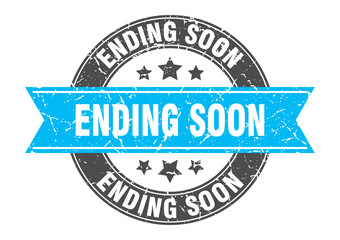 ending soon round stamp with turquoise ribbon. ending soon