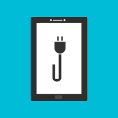 simple plugged cable , charging ,Power plug with tablet smartphone vector icon illustration template