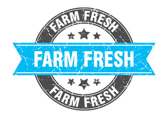 Obraz premium farm fresh round stamp with turquoise ribbon. farm fresh