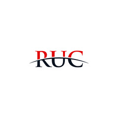 Initial letter RUC, overlapping movement swoosh horizon logo company design inspiration in red and dark blue color vector