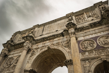 Detail of the arch of Constantine next to the Colosseum in Rome