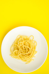 pasta, spaghetti or bucatini (ingredients, serving portion of food ). menu concept. food background. copy space. Top view