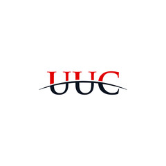 Initial letter UUC, overlapping movement swoosh horizon logo company design inspiration in red and dark blue color vector