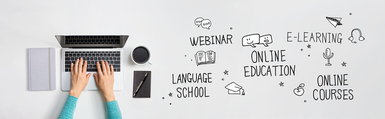 Online education theme with person using a laptop computer