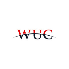 Initial letter WUC, overlapping movement swoosh horizon logo company design inspiration in red and dark blue color vector