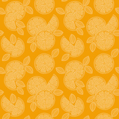 Oranges slices seamless pattern. Hand drawn fresh tropical citrus fruit.