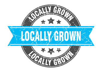 Obraz premium locally grown round stamp with turquoise ribbon. locally grown