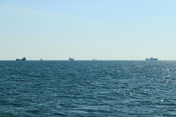seascape in the open sea with a view of the ships