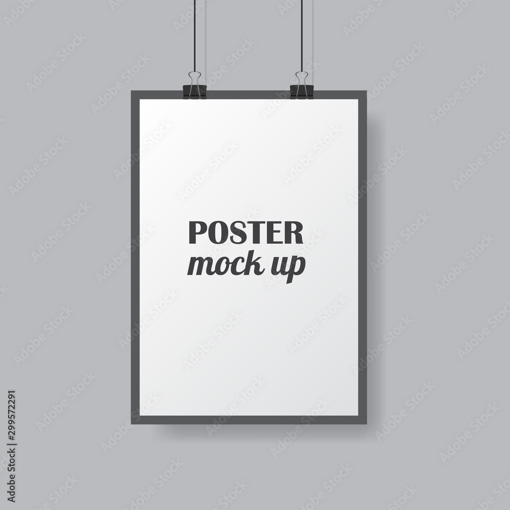 Poster vector poster mock up with black frame isolated on grey background with soft shadow. realistic empty