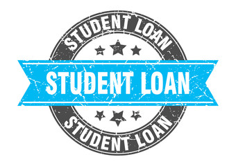 student loan round stamp with turquoise ribbon. student loan