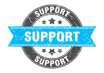 support round stamp with turquoise ribbon. support