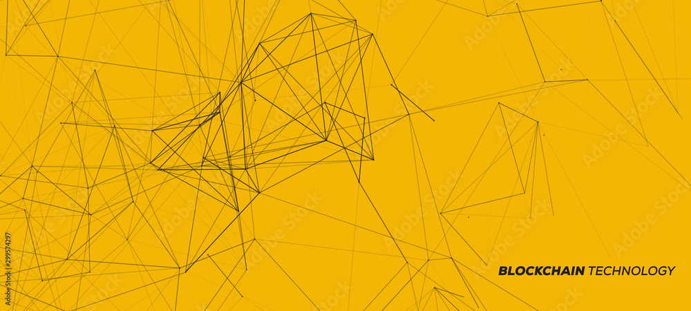 Poster 3d black abstract mesh on yellow background with circles, lines and shapes | eps10 design layout for