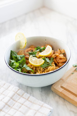 Elbow Macaroni with Shrimp and Salad