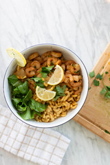 Elbow Macaroni with Shrimp and Salad