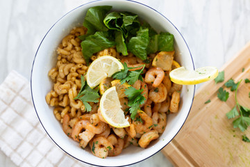 Elbow Macaroni with Shrimp and Salad