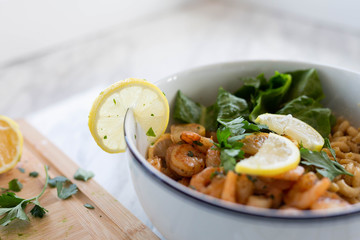 Elbow Macaroni with Shrimp and Salad