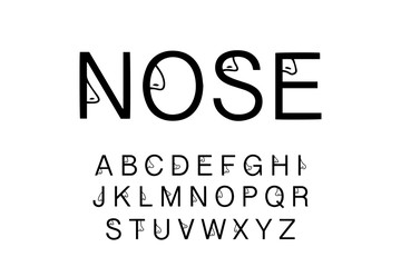 Nose hand drawn vector type font in cartoon comic style human organs