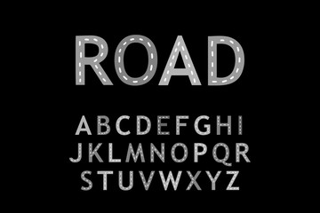 Road hand drawn vector type font lettering in cartoon comic style grey white black