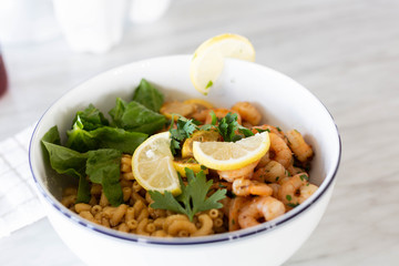 Elbow Macaroni with Shrimp and Salad