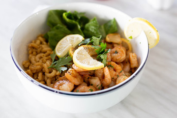 Elbow Macaroni with Shrimp and Salad