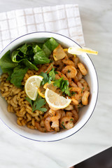 Elbow Macaroni with Shrimp and Salad