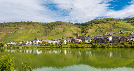 Fototapeta na wymiar View of the wine town Neff on the Moselle. Rhineland-Palatinate, Germany, Europe
