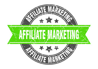 affiliate marketing round stamp with green ribbon. affiliate marketing