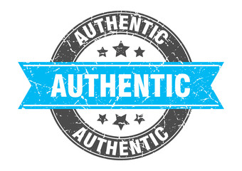 Obraz premium authentic round stamp with turquoise ribbon. authentic