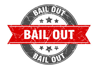 bail out round stamp with red ribbon. bail out