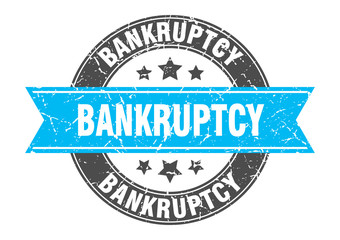 bankruptcy round stamp with turquoise ribbon. bankruptcy
