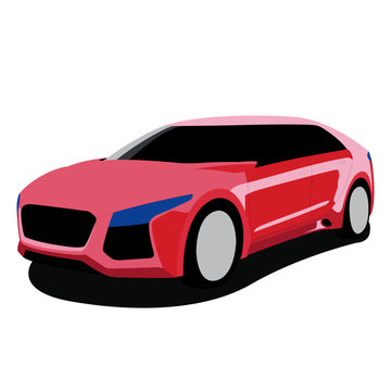 Sedan pink realistic vector illustration isolated
