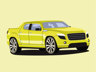 Pickup yelow realistic vector illustration isolated
