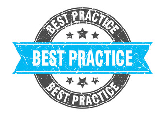 Obraz premium best practice round stamp with turquoise ribbon. best practice