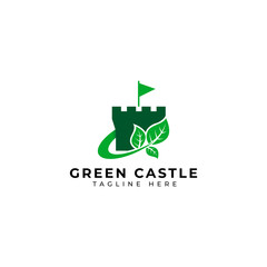 Green Castle with Leaves Logo Vector Icon Illustration