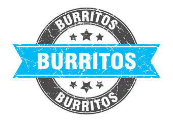 burritos round stamp with turquoise ribbon. burritos
