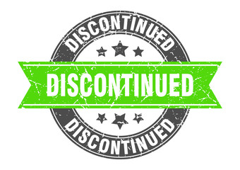 discontinued round stamp with green ribbon. discontinued