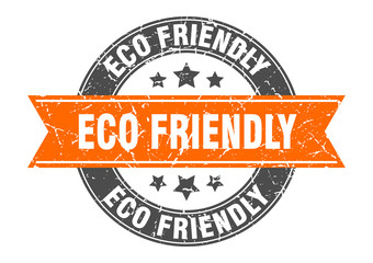 eco friendly round stamp with orange ribbon. eco friendly