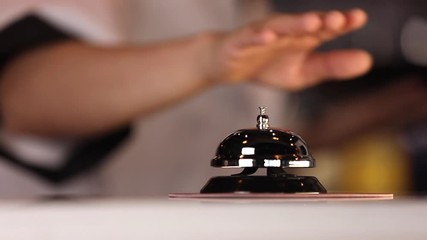 Ring the bell in the fancy restaurant. Service Bell. Slow Motion