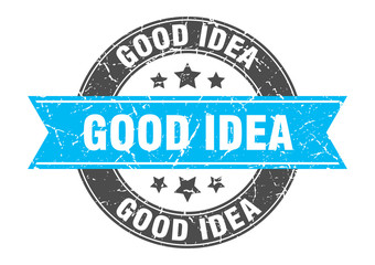 Obraz premium good idea round stamp with turquoise ribbon. good idea