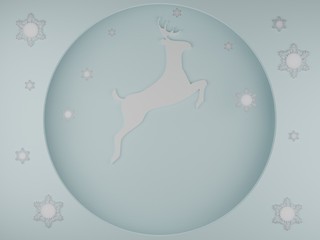 Paper Art illustration of a Reindeer with snowflakes in a winter blue background