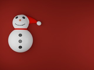 Paper Art illustration of snowman in a red background flatlay