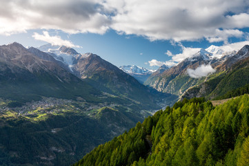Grächen with Mischabel Group with Dom and Mount Weisshorn in Valais